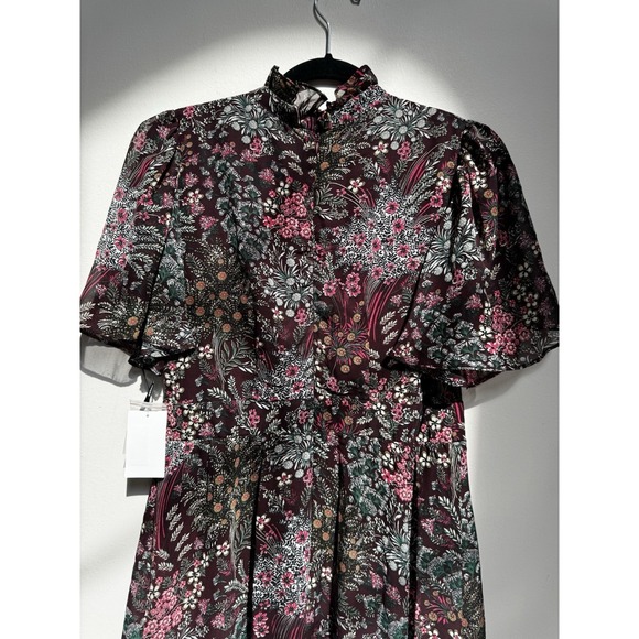 Julia Jordan Dark Floral Dress 4 Flutter Sleeve A-Line Romantic Cottagecore Midi - Picture 12 of 16